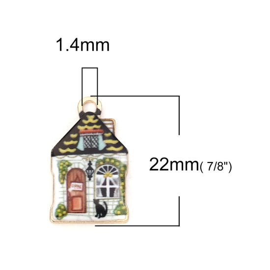 Picture of Zinc Based Alloy Charms House Gold Plated Multicolor Enamel 22mm( 7/8") x 13mm( 4/8"), 10 PCs