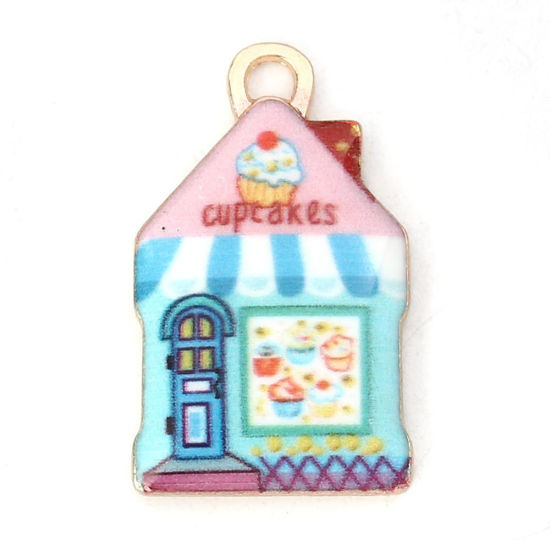 Picture of Zinc Based Alloy Charms House Gold Plated Multicolor Enamel 22mm( 7/8") x 13mm( 4/8"), 10 PCs