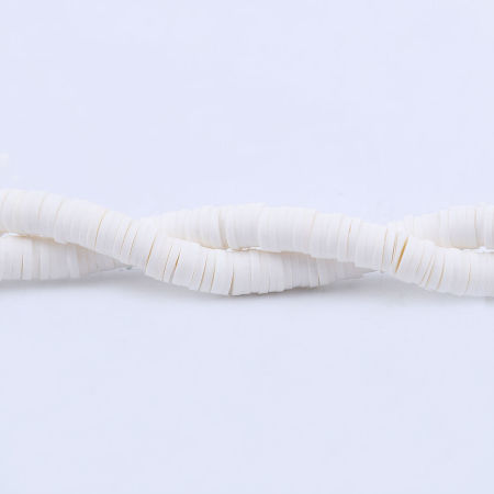 Image de Perles Heishi Katsuki en Pâte Polymère Rond Blanc 6mm Dia, Trou: 1.8mm, 41cm long, 3 Enfilades (Env. 330 Pcs/Enfilade)