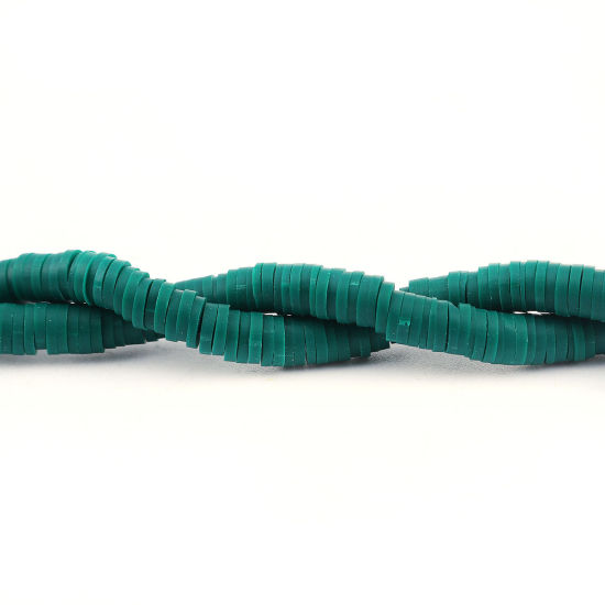 Picture of Polymer Clay Katsuki Beads Heishi Beads Disc Beads Round Dark Green 6mm Dia, Hole: Approx 1.8mm, 41cm long, 3 Strands (Approx 330 PCs/Strand)