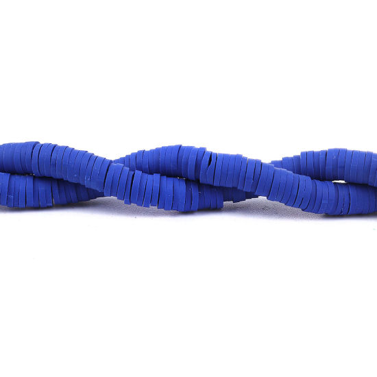 Picture of Polymer Clay Katsuki Beads Heishi Beads Disc Beads Round Royal Blue 6mm Dia, Hole: Approx 1.8mm, 41cm long, 3 Strands (Approx 330 PCs/Strand)