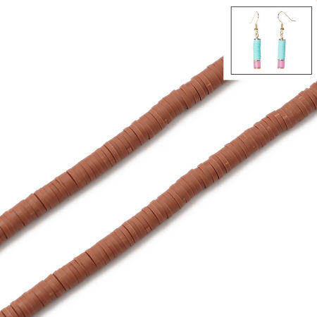 Image de Perles Heishi Katsuki en Pâte Polymère Rond Roux 5mm Dia, Taille de Trou: 1.8mm, 40cm long, 3 Enfilades (Env. 380 PCs/Enfilade)