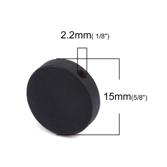 Image de Perles en Bois Naturel Plat-Rond Noir 15mm Dia, Trou: env. 2.2mm, 100 Pcs