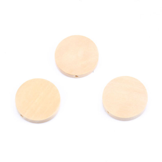 Image de Perles en Bois Plat-Rond Couleur Naturelle 20mm Dia, Trou: env. 1.8mm, 50 Pcs