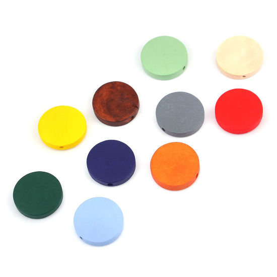 Image de Perles en Bois Plat-Rond Couleur Naturelle 20mm Dia, Trou: env. 1.8mm, 50 Pcs