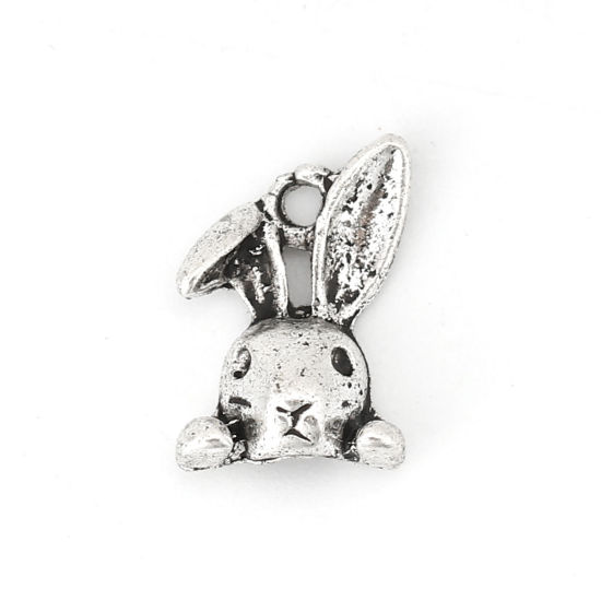 Image de Breloques en Alliage de Zinc Lapin Argent Vieilli (Apparié à Strass ss5 Dos en Pointe) 14mm x 9mm, 50 Pcs