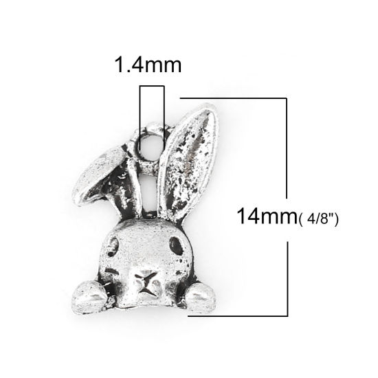 Image de Breloques en Alliage de Zinc Lapin Argent Vieilli (Apparié à Strass ss5 Dos en Pointe) 14mm x 9mm, 50 Pcs