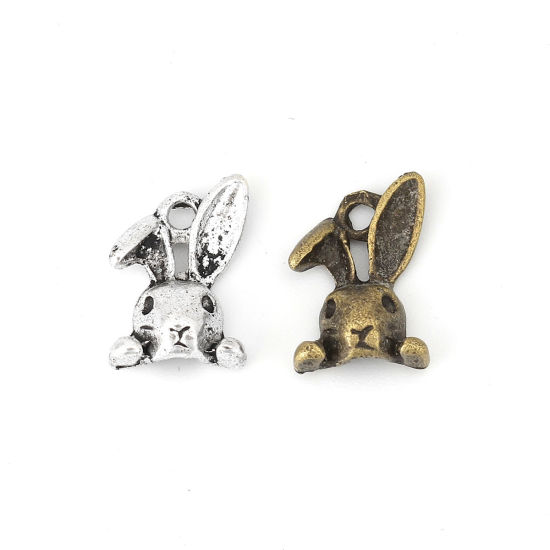 Image de Breloques en Alliage de Zinc Lapin Argent Vieilli (Apparié à Strass ss5 Dos en Pointe) 14mm x 9mm, 50 Pcs