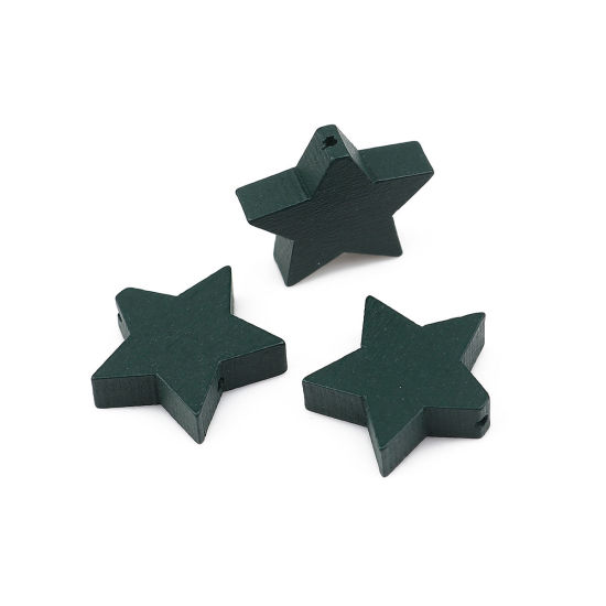Picture of Wood Spacer Beads Pentagram Star Dark Green About 20mm x 17mm, Hole: Approx 1mm, 30 PCs
