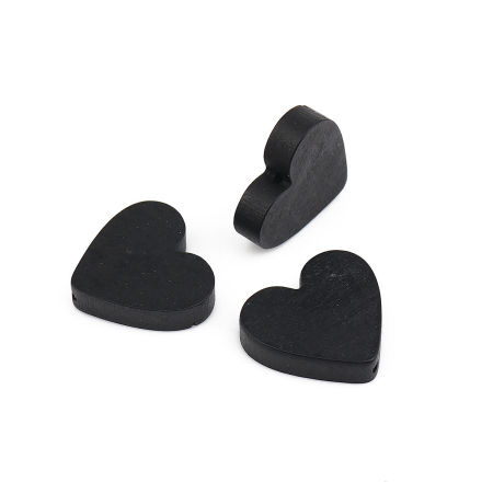 Picture of Natural Wood Spacer Beads Heart Black About 21mm x 19mm, Hole: Approx 1.1mm, 30 PCs