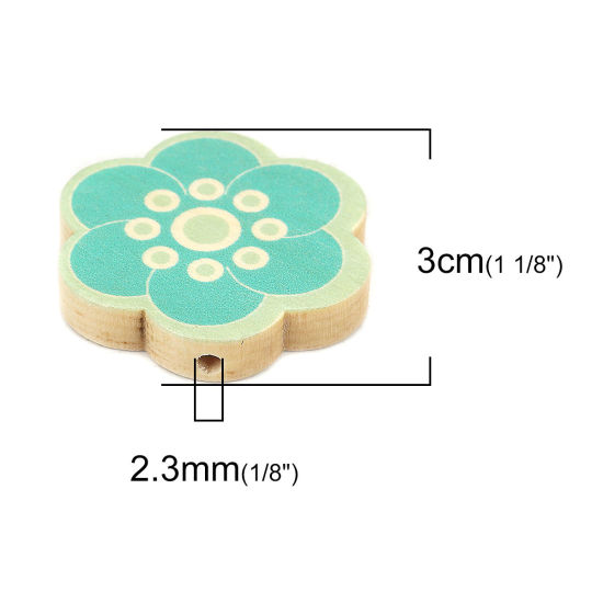 Image de Perles en Bois Naturel Fleur Bleu 30mm x 28mm, Trou: env. 2.3mm, 10 Pcs