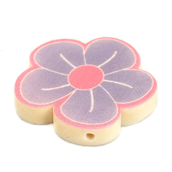 Image de Perles en Bois Naturel Fleur Violet 30mm x 30mm, Trou: env. 2mm, 10 Pcs