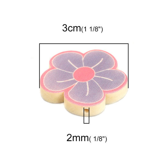 Image de Perles en Bois Naturel Fleur Violet 30mm x 30mm, Trou: env. 2mm, 10 Pcs