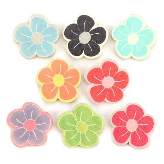 Image de Perles en Bois Naturel Fleur Violet 30mm x 30mm, Trou: env. 2mm, 10 Pcs
