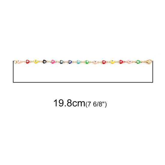 Imagen de 1 Unidad Enchapado al Vacío 304 Acero Inoxidable Pulseras Chapado en Oro Multicolor Mal de ojo Esmalte 19.8cm longitud