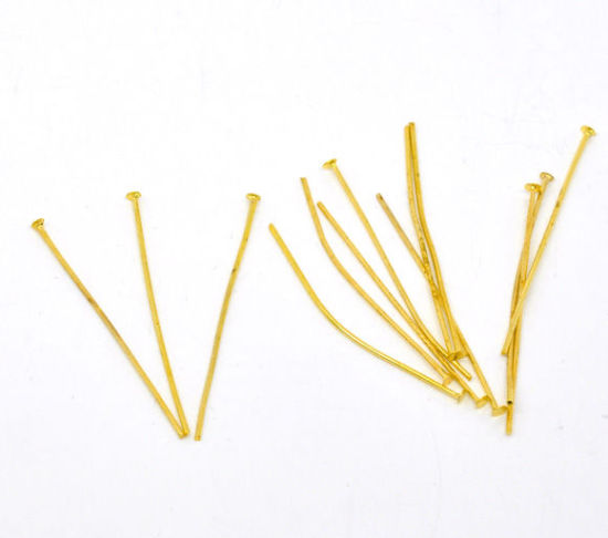 Picture of Iron Based Alloy Head Pins Gold Plated 4.5cm(1 6/8") long, 0.7mm 1 Packet ( 350 PCs/Packet)