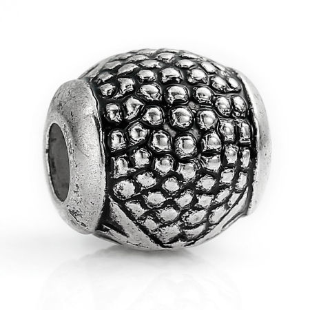 Bild von CCB Plastik European Stil Charm Großlochperlen Antik Silber Trommel 12x12mm, 40 Stücke