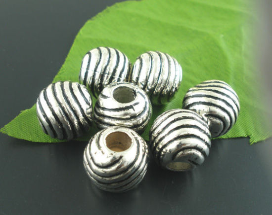 Bild von Antiksilber Streifen Rund Perlen Beads für European 14x15mm.Verkauft eine Packung mit 30