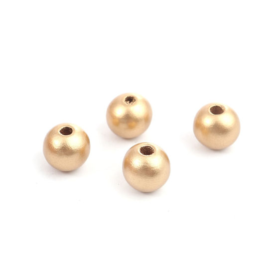 Изображение Деревянные Бусины Круглые, Золотой 12мм диаметр, Отверстие:примерно 2.6мм, 100 Грамм (примерно 185 ШТ)