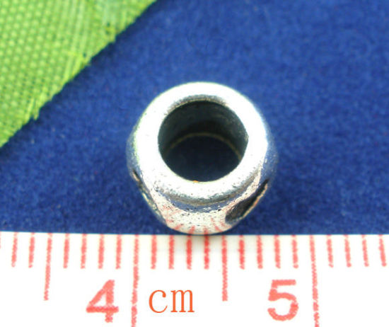 Immagine di Lega di Zinco Stile Europeo Perline Argento Antico Tondo Cuore 8mm x 5mm, Foro:Circa 4.7mm, 40 Pz