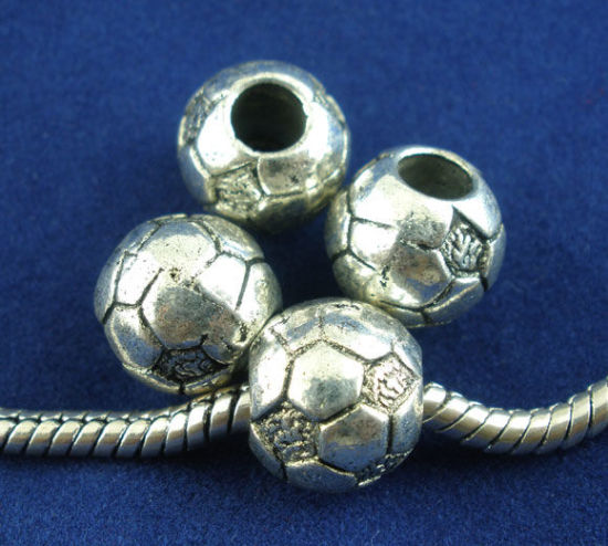 Immagine di Lega di Zinco Stile Europeo Perline Argento Antico Calcio 11mm x 10mm, Foro:Circa 4.6mm, 15 Pz