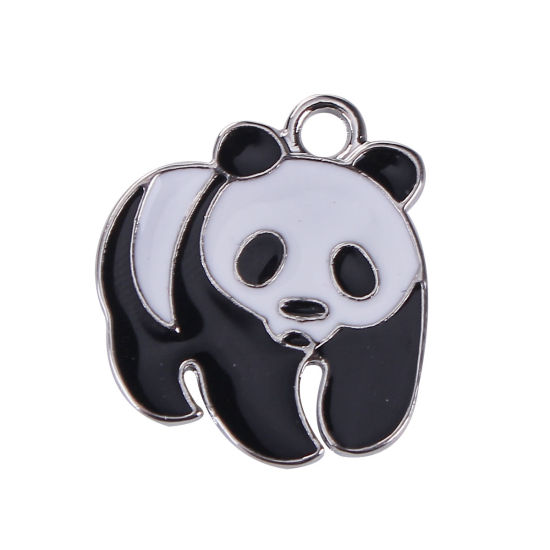 Picture of Zinc Based Alloy Charms Panda Animal Black & White Enamel 23mm( 7/8") x 20mm( 6/8"), 10 PCs