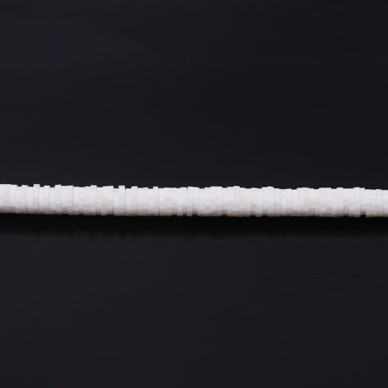Picture of Polymer Clay Katsuki Beads Heishi Beads Disc Beads Round Creamy-White About 4mm Dia, Hole: Approx 1.1mm, 40.5cm(16") - 40cm(15 6/8") long, 3 Strands (Approx 330 - 350 PCs/Strand)