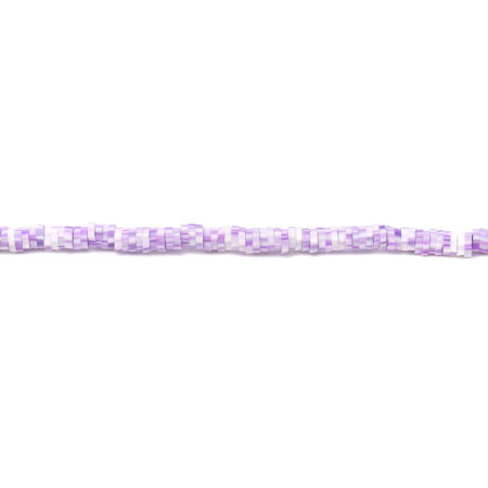 Picture of Polymer Clay Katsuki Beads Heishi Beads Disc Beads Round White & Purple About 4mm Dia, Hole: Approx 1.1mm, 40.5cm(16") - 40cm(15 6/8") long, 3 Strands (Approx 330 - 350 PCs/Strand)
