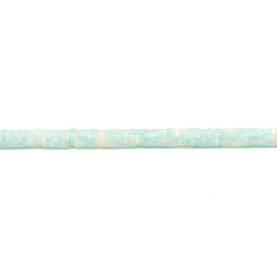 Picture of Polymer Clay Katsuki Beads Heishi Beads Disc Beads Round Light Blue About 4mm Dia, Hole: Approx 1.1mm, 40.5cm(16") - 40cm(15 6/8") long, 3 Strands (Approx 330 - 350 PCs/Strand)