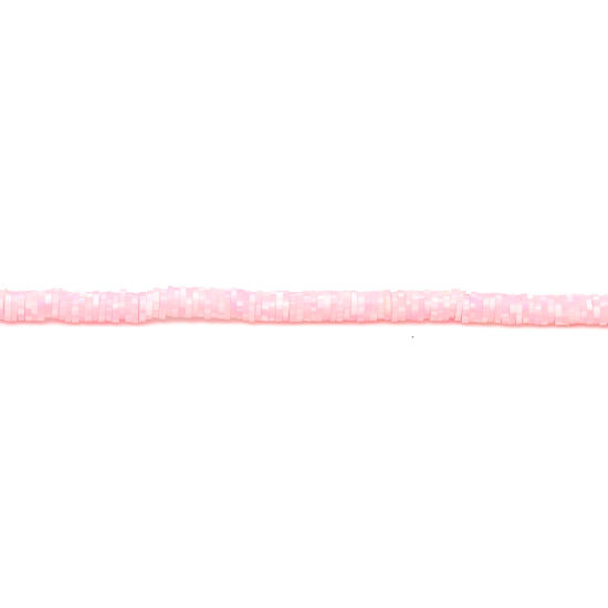 Picture of Polymer Clay Katsuki Beads Heishi Beads Disc Beads Round Light Pink About 5mm Dia, Hole: Approx 1.7mm, 40.5cm(16") - 40cm(15 6/8") long, 3 Strands (Approx 330 - 350 PCs/Strand)