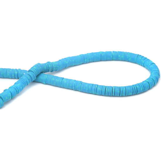 Picture of Polymer Clay Katsuki Beads Heishi Beads Disc Beads Round Blue & Green About 5mm Dia, Hole: Approx 1.7mm, 40.5cm(16") - 40cm(15 6/8") long, 3 Strands (Approx 330 - 350 PCs/Strand)