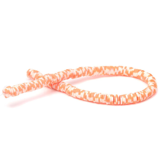 Image de Perles Katsuki en Pâte Polymère Rond Orange 5mm Dia, Taille de Trou: 1.7mm, 40.5cm - 40cm long, 3 Enfilades (Env. 330 - 350 PCs/Enfilade)