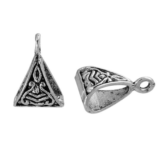 Image de Perle Bélière au Style Européen en Alliage de Zinc Triangle Motif Sculpté Argent Vieilli 15mm x 10mm , 50 Pcs