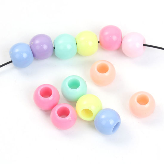 Picture of 100 PCs Acrylic European Style Large Hole Charm Beads At Random Mixed Color Round 11mm x 9mm, Hole: Approx 5.9mm