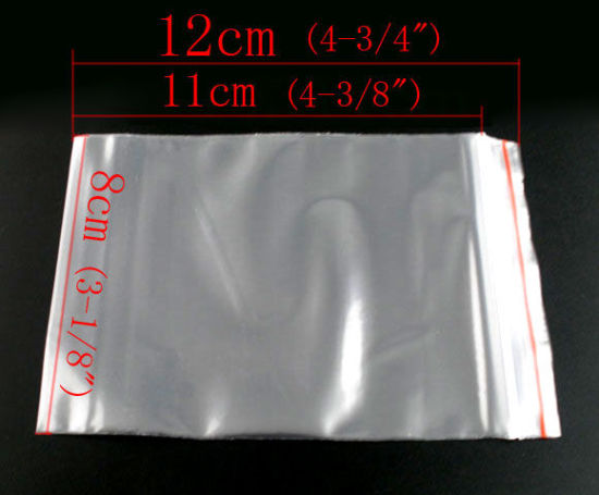 プラスチック製 ジッパー式ポリ袋 長方形 透明 (使用可能なスペース：11cm x 8cm) 12cm x8cm、 500 PCs の画像