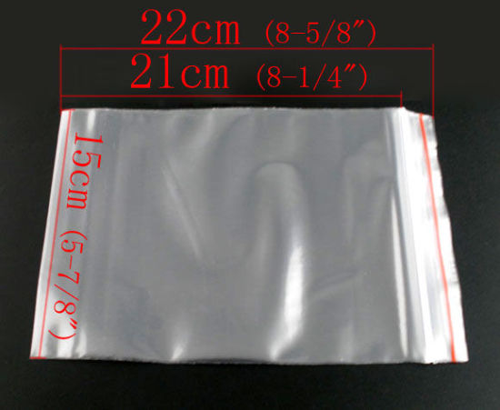 Picture of Plastic Zip Lock Bags Rectangle Transparent (Useable Space: 21cm x 15cm) 22cm x15cm(8 5/8" x5 7/8"), 100 PCs
