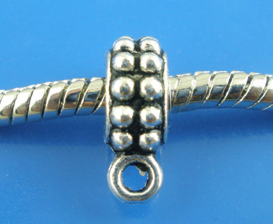 Bild von Zinklegierung European Stil Kaution Perlen Rund Punkt Antiksilber 13mm x 8mm , 50 Stück