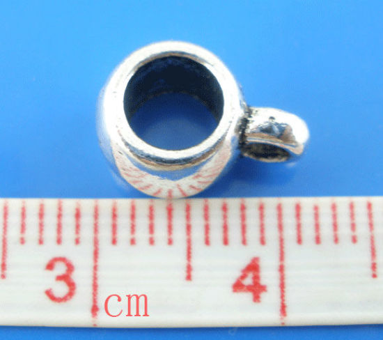 Bild von Zinklegierung European Stil Kaution Perlen Rund Antiksilber 11mm x 5mm , 50 Stück