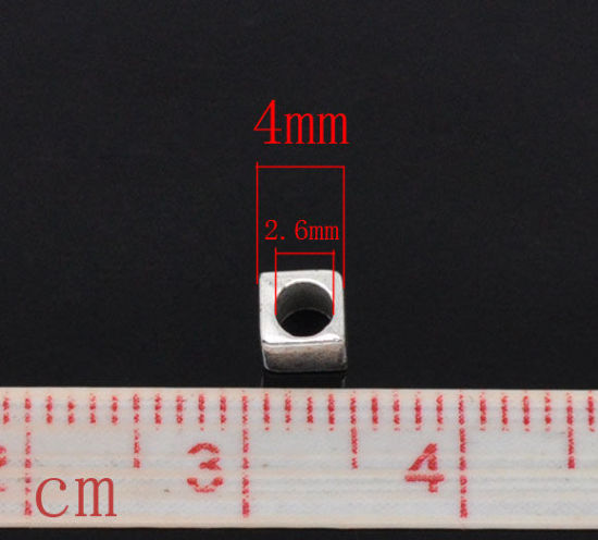 Picture of Zinc Based Alloy Spacer Beads Cube Antique Silver Color Color Plated About 4mm x 4mm, Hole: Approx 2.6mm, 200 PCs