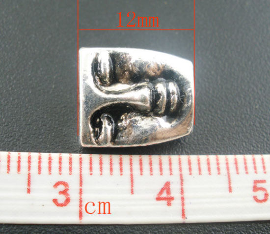 Picture of Zinc Based Alloy Spacer Beads Irregular Antique Silver Color Smile Color Plated About 12mm x 10mm, Hole: Approx 1.6mm, 30 PCs