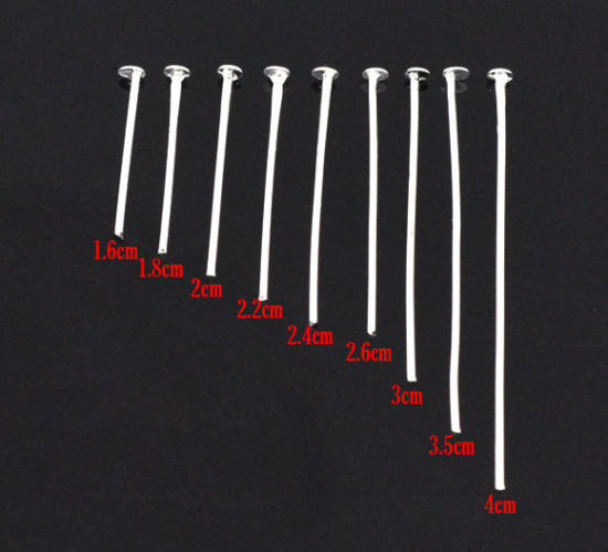Image de AiguillesClous Tiges/Tête plate en Alliage de fer Plaqué argent, 1.6cm-4cm Long, 0.7mm (21 gauge), 900 Pièces
