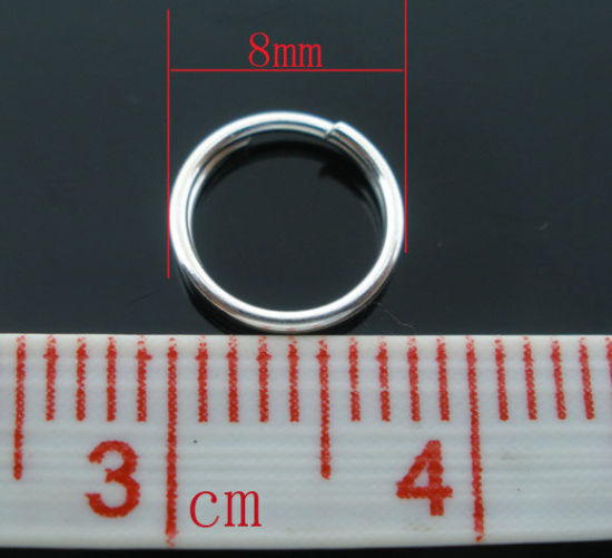 Immagine di 400 Pz 8mm Dia, 0.7mm(21 misura) Lega di Ferro Doppio Diviso Stile Anello di Salto Argento Placcato Tondo