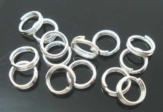 Immagine di 400 Pz 8mm Dia, 0.7mm(21 misura) Lega di Ferro Doppio Diviso Stile Anello di Salto Argento Placcato Tondo