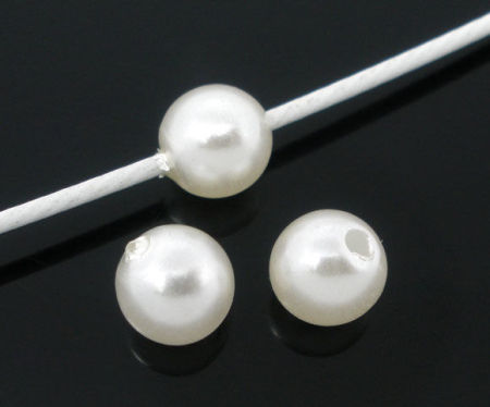 Acrylic Imitation Pearl Bubblegum Beads Round White About 6mm Dia, Hole: Approx 1mm, 500 PCs
