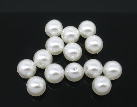 Immagine di Acrilato Imitazione Perline Tondo Bianco Perla Lustro Placcato Circa 8mm Dia, Foro: Circa 1.5mm, 300 Pz