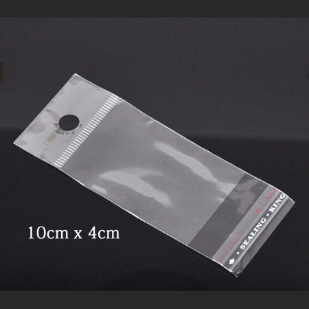 Picture of 200 PCs Plastic Self Seal Self Adhesive Bags Rectangle Transparent Clear With Hole (Usable Space: 6x4cm) 10cm x 4cm