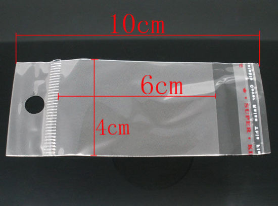 Bild von ABS Plastik Selbstklebender Beutel Rechteck Transparent mit Rundloch (Nutzfläche: 6cmx4cm) 10cm x4cm 200 Stück