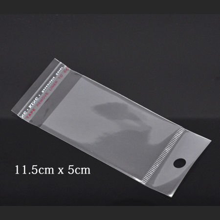 Picture of 200 PCs Plastic Self Seal Self Adhesive Bags Rectangle Transparent Clear With Hole (Usable Space: 7x5cm) 11.5cm x 5cm