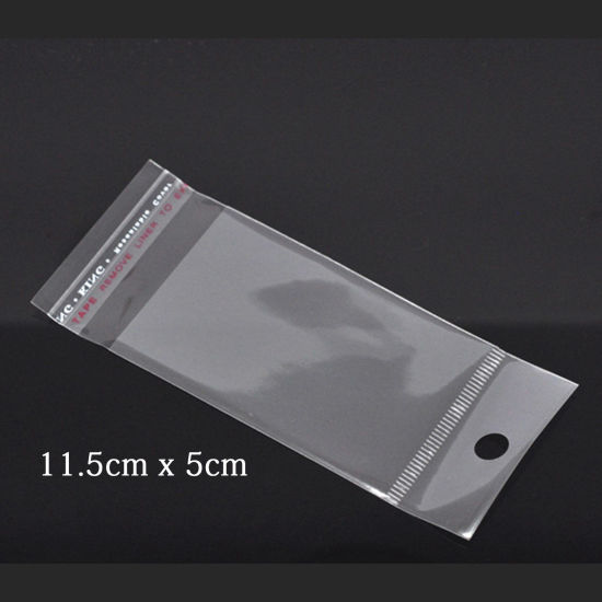 Image de Sachet Pochette Autocollant en Plastique Rectangle Transparent avec Trou d'Accroche (Espace Utilisable: 7x5cm) 11.5cm x 5cm, 200 PCs