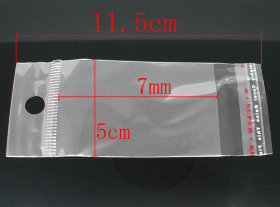 Изображение Полипропиленовые Пакеты 11.5cm x 5cm с Отверстием для Вещалки Прозрачный, Проданные 200 шт/уп (Доступные Размер: 7x5cm)